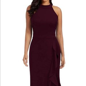 Maroon High Neck Split Mermaid Evening Cocktail Long Dress